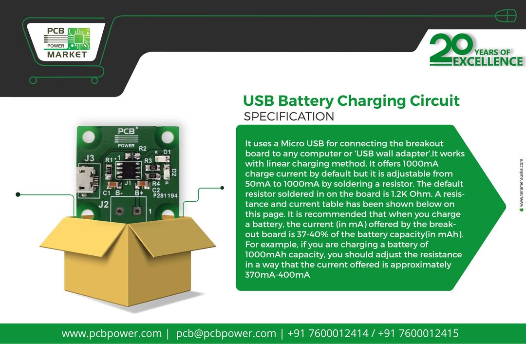 USB Battery Charging Circuit - PCB Power Market https://goo.gl/82pEJA
It is a simple and a low-cost #Lithium #Battery charging breakout board.
It uses a #MicroUSB for connecting the breakout board to any computer or ‘#USBWallAdapter’.
It works with linear charging method. It offers 1000mA charge current by default but it is adjustable from 50mA to 1000mA by soldering a resistor. #PCBAssembly #TurnKeyAssembly #ConsignedAssembly #PartiallyConsignedAssembly #Electronics #Components #Resistor #RaspberryPi #PCBFabrication #PCBLayout @djs_racing @philips @orionracingin @iitb_racing @isro_india