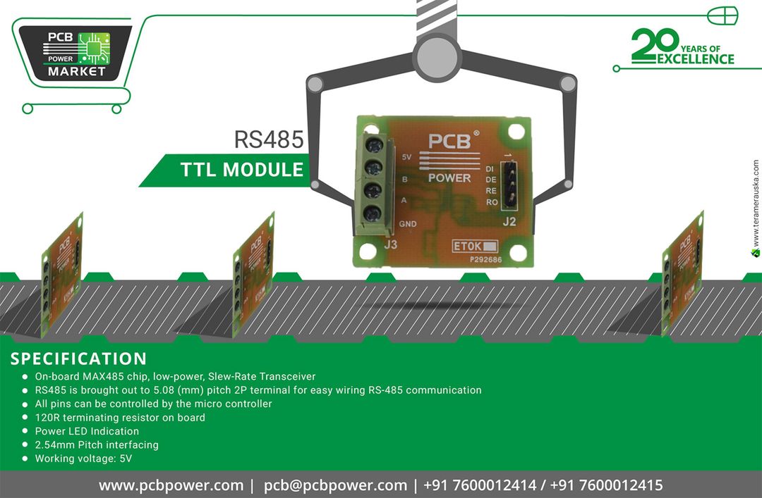 RS485-TTL Module https://goo.gl/4z8wn9
The modules make it simple to use with microcontroller's UART to create bidirectional RS485 networks.
#TTLModule
#PCBFabrication #OnlinePricecalculator #PCBAssembly #TurnKeyAssembly #ConsignedAssembly #PartiallyConsignedAssembly #Electronics #Components #Resistor #RaspberryPi #PCBLayout #IAmdavad