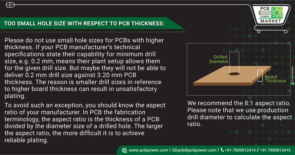 What should the hole size be with respect to the PCB thickness?

https://www.pcbpower.com/

#OnlinePricecalculator #PCBAssembly #TurnKeyAssembly #ConsignedAssembly #PartiallyConsignedAssembly #Electronics #Components #Resistor #PCBLayout #PCBManufacturer