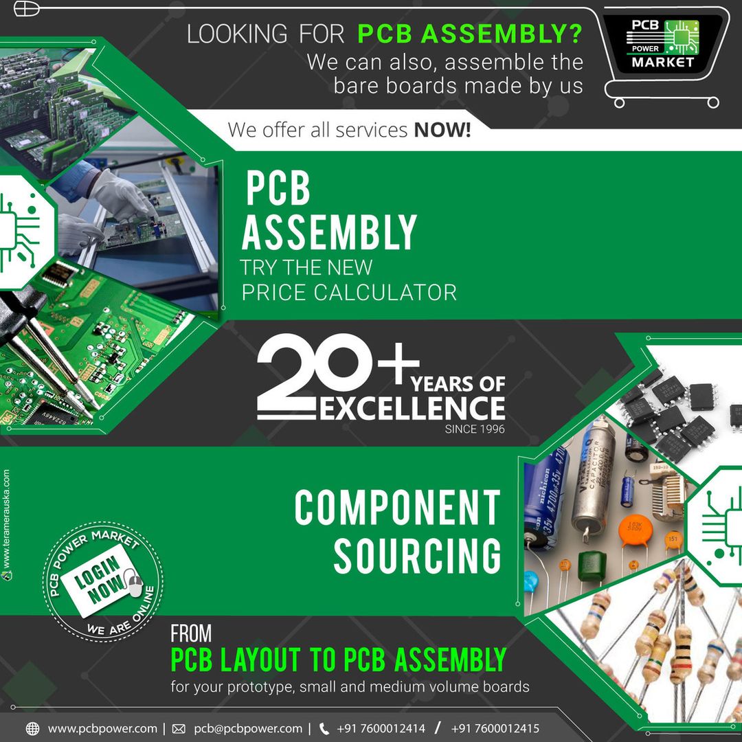 Are you Looking for PCB Assembly?
We can also assemble the bare boards made by us.

PCB Assembly; Try the new Price Calculator
https://www.pcbpower.com/Pcbpower/place-order-page

Since 1996 | 20+ Years of Excellence

Visit website: https://pcbpower.com
Email: pcb@pcbpower.com | Call: +91-7600012414, 15

Components Sourcing
From: PCB Layout to PCB Assembly for your prototype, small and medium volume boards.

#components #scienceandenvironment #onlineshopping #assembler #booths #manufacturing #powermarkets #resistors #pcbmanufacturer #pcbassembly #assembly #electronics #resistor #pcblayout #pcbfabrication #printedcircuitboard #teramerauska #pcbmanufacturinginindia #pcbfabricationprocess #pcbboardmaterial #pcbonlinecalculator #pcbelectroniccircuitboard #pcbonlinestore #pcbassemblyprocess #elektrotec #pcbdesign #soldering #circuitbasics #circuits

Ahmedabad, India Gandhinagar, Gujarat Mumbai, Maharashtra Chennai, India Delhi, India Banglore Pune, Maharashtra Udaipur, Rajasthan