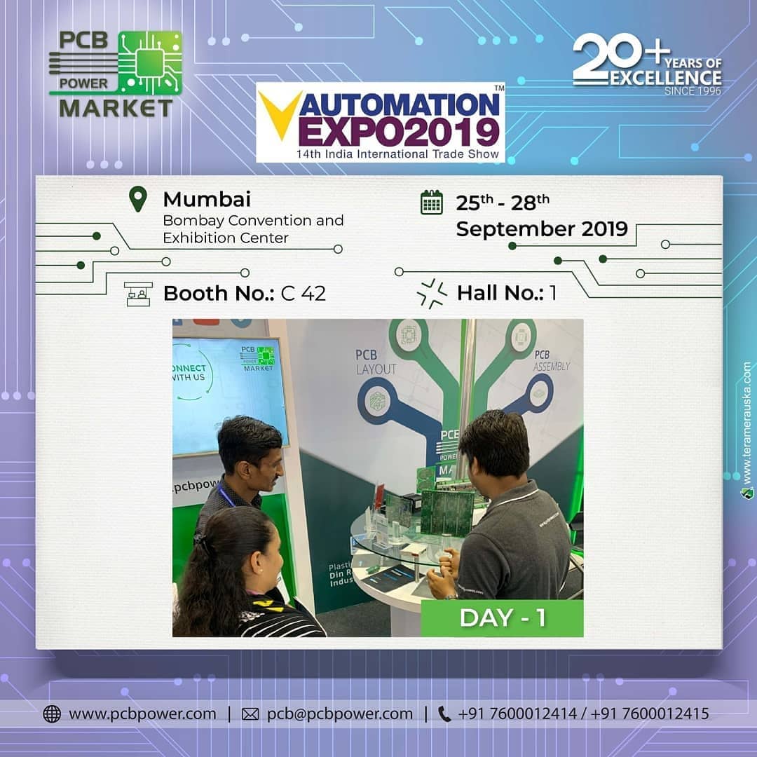 Day - 1
PCB Power Market @ Mumbai Automation Expo 2019 
Booth No: C42
Hall No: 1
Bombay Convention and Exhibition Center, Mumbai

Facebook Event: https://www.facebook.com/events/606164213244051/

More info:
PCB Power Market
Order your PCB: https://www.pcbpower.com/Pcbpower/sign-in
Email: pcb@pcbpower.com | Call: +91-7600012414, 15

#pcbpowermarket #automationexpo2019 #bePCBwise #onlinepcb #automationexpo #ExperienceZone #automationmumbai