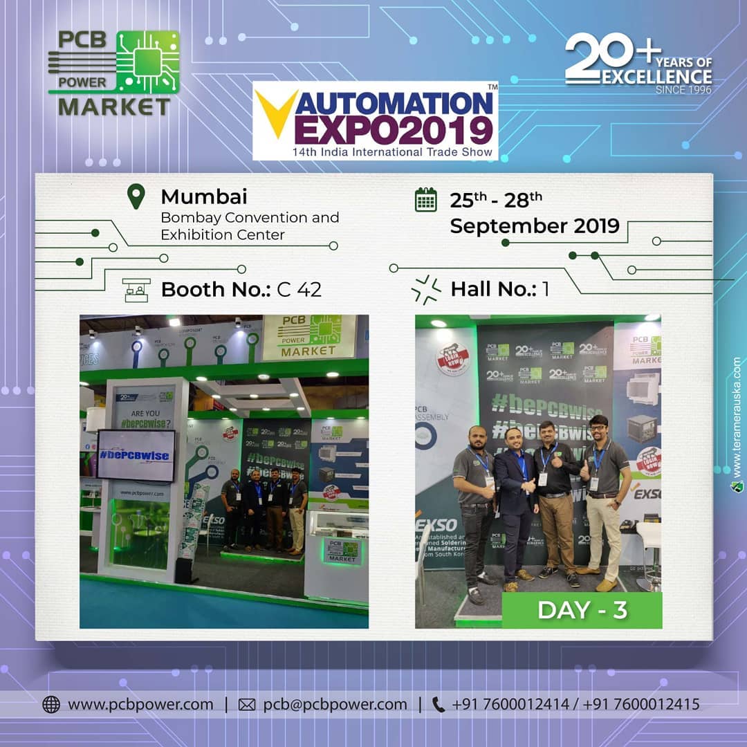 3rd Day of Mumbai Automation Expo 2019

PCB Power Market
Booth No: C42
Hall No: 1
Bombay Convention and Exhibition Center, Mumbai

Facebook Event: https://www.facebook.com/events/606164213244051/

More info:
PCB Power Market
Order your PCB: https://www.pcbpower.com/Pcbpower/sign-in
Email: pcb@pcbpower.com | Call: +91-7600012414, 15

#pcbpowermarket #automationexpo2019 #bePCBwise #onlinepcb #automationexpo #ExperienceZone #automationmumbai Bombay Convention & Exhibition Centre
