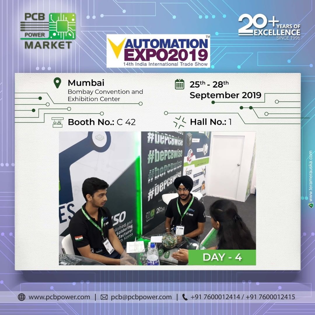 4th Day of Mumbai Automation Expo 2019

PCB Power Market
Booth No: C42
Hall No: 1
Bombay Convention & Exhibition Centre, Mumbai

Facebook Event: https://www.facebook.com/events/606164213244051/

More info:
PCB Power Market
Order your PCB: https://www.pcbpower.com/Pcbpower/sign-in
Email: pcb@pcbpower.com | Call: +91-7600012414, 15

#pcbpowermarket #onlinepcb #automationmumbai #automationexpo2019 #bePCBwise #automationexpo #ExperienceZone