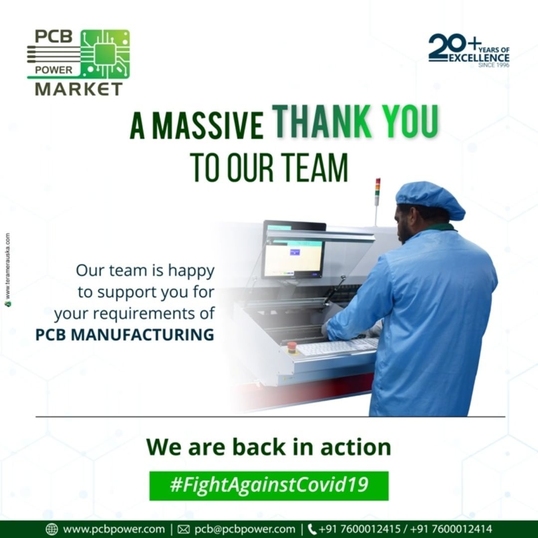 Thank you for going above and beyond to help us achieve our goal. We wouldn't have made it without our team!

#FightAgainestCovid19 #weareback #bepcbwise #pcbpowermarket #PCBAssembly #socialdistancing #indiafightscorona #lockdownstayhome #coronavirus