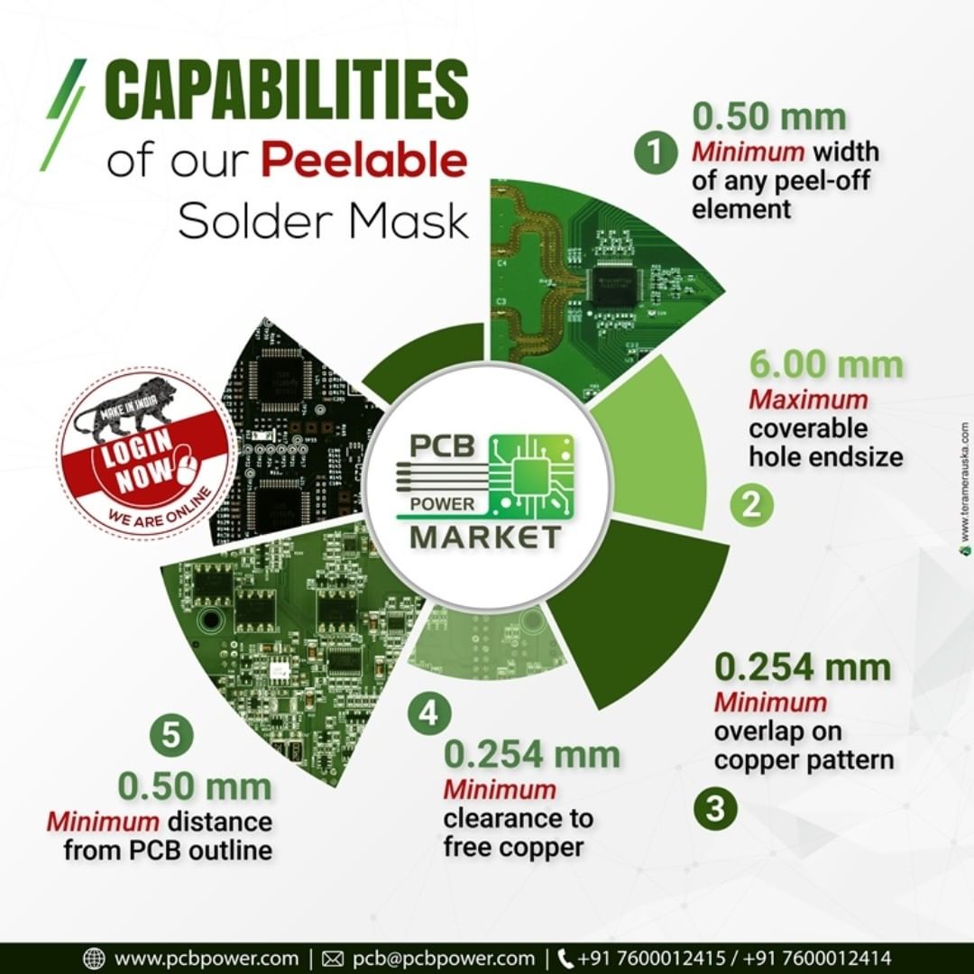Some of the Advantages of a peelable solder mask.

Gives protection to complex structures and shapes by screen-printing.
Leaves no residue, easily removable and has a Stability for high temperature (288°C).

Contact us with your requirements.

https://www.pcbpower.com/

#BePCBWise #MakeInIndia #PCBPowerMarket #PCBAssembly #PCBManufacturing #pcbdesign #pcb #printedcircuitboard #electricalengineering #electronicsengineering #pcblayout #embeddedhardware #ceramicPCB #PCBsoldering #LocalKoVocal #BeVocalForLocal