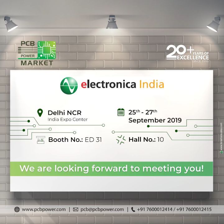 Let's meet at Electronica India, Delhi

Booth No: ED 31
Hall No: 10
Delhi NCR, India Expo Center

Facebook Event: https://www.facebook.com/events/496477227584891/

More info:
PCB Power Market
Visit website: https://www.pcbpower.com
Email: pcb@pcbpower.com | Call: +91-7600012414, 15

#pcbpowermarket #ElectronicaIndia #bePCBwise #networking  #electronicaindia2019