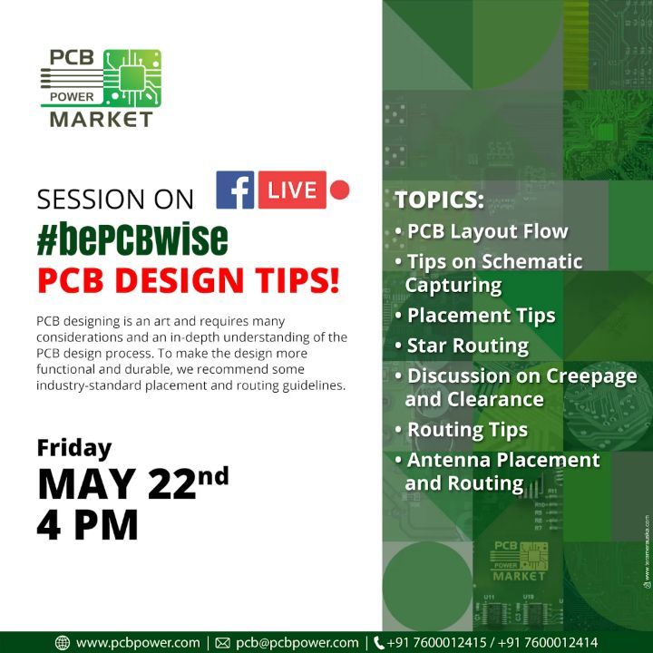 Facebook Live Session on PCB Designing! A webinar that is worth attending. Let us take control of our lifestyle and our profession to support Make in India and make our nation proud!

#bePCBwise #20LakhCrores #MakeInIndia #PmSpeech #Lockdown4 #PCBPowerMarket #bepcbwise #PCBAssembly #PCBManufacturing